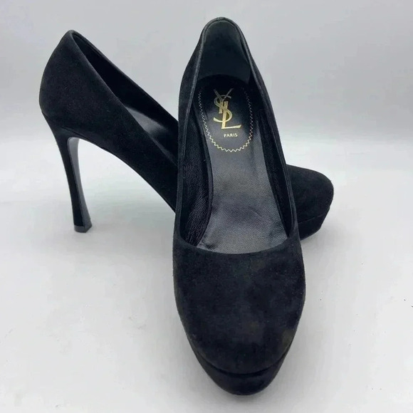 Yves Saint Laurent Shoes - Yves Saint Laurent Black Suede High Heels 4"